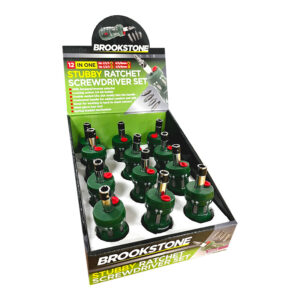 Brookstone Stubby 12 in 1 Screwdriver Set in display of 12