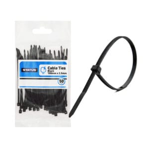 Status Cable Ties 50 Pack Black 100mm in display of 20