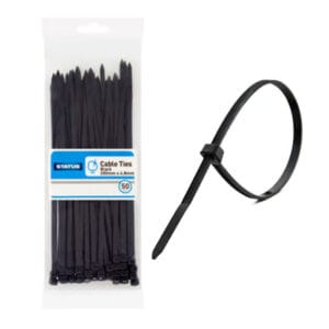 Status Cable Ties 50 Pack Black 200mm in display of 10