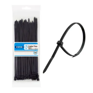 Status Cable Ties 50 Pack Black 200mm in display of 10