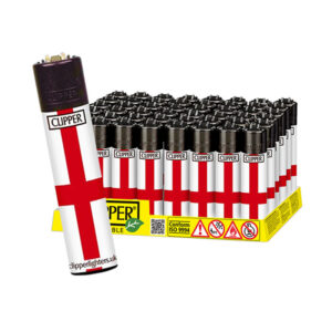 Clipper England Lighters in display of 48