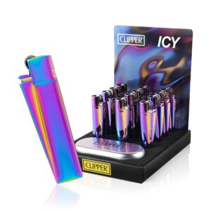 Clipper Metal Icy Lighters + Metal Gift Box in display of 12