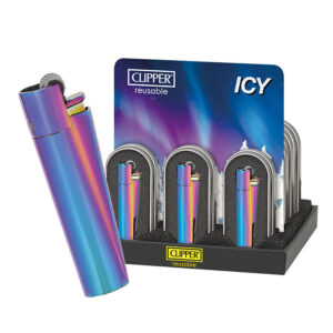 Clipper Metal Icy Lighters + Metal Gift Box in display of 12