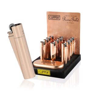 Clipper Metal Rose Gold Lighter + Metal Gift Box in display of 12