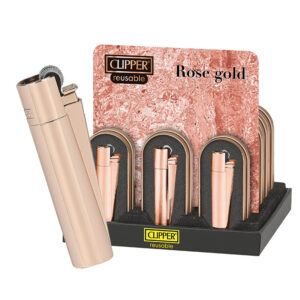 Clipper Metal Rose Gold Lighter + Metal Gift Box in display of 12
