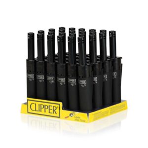 Clipper Mini Tube Lighters in display of 24