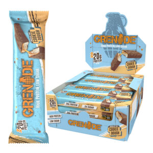 Grenade Protein Chocolate Chip Cookie Dough Bars in display of 12
