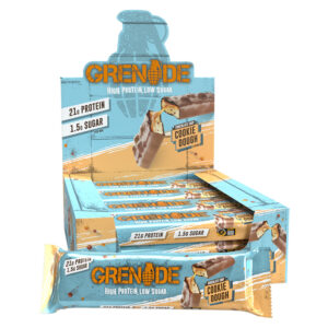 Grenade Protein Cookie Dough Bars in display of 12