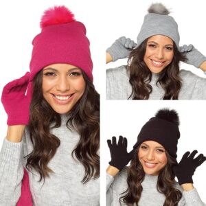 Ladies Bobble Hat & Gloves Touch Screen