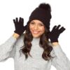 Ladies Bobble Hat & Gloves Touch Screen - Image 2