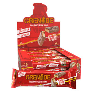 Grenade Protein Peanut Nutter Bars in display of 12