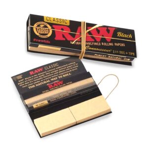 Raw King Size Rolling Papers & Tips Black Connoisseur 32s x 24