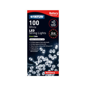 Status LED Christmas Lights Battery 100 Warm White