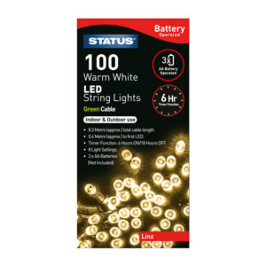 Status LED Christmas Lights Battery 100 Warm White