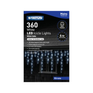 Status LED Christmas Lights Mains Icicle Drop 360 White