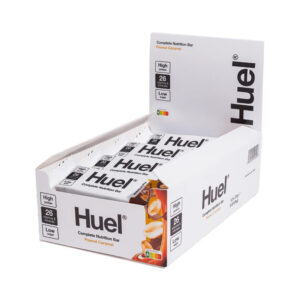 Huel Complete Nutrition Peanut Caramel Bars 51g in display of 12