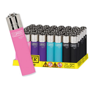 Clipper Soft Touch Lighters in display of 48