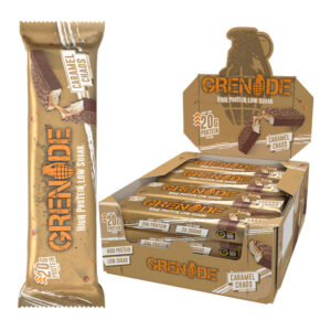 Grenade Protein Caramel Chaos Bars in display of 12