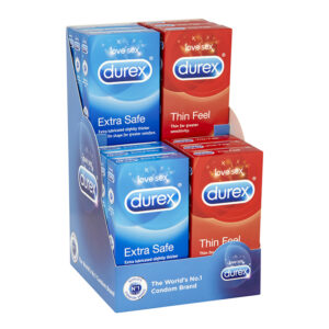 Durex Counter Display of 12 in packs of 6 - 6 x Extra Safe & 6 x Thin Feel