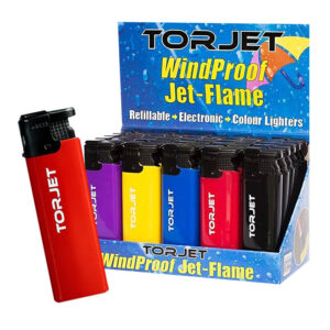 Torjet Windproof Lighters in display of 25