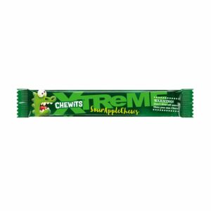 Chewits Stick Pack Xtreme Sour Apple Chews 34g in display of 24