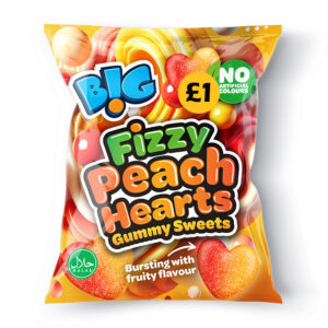 B!G Fizzy Peach Hearts Sweets PM £1 150g x 10