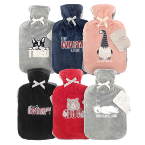 Hot Water Bottles 2 Litre Sherpa Fleece Assorted Designs x 6