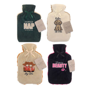 Hot Water Bottles 2 Litre Sherpa Fleece Assorted Designs x 4