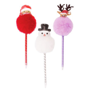 Christmas Novelty Fluffy Character Pen in display of 12