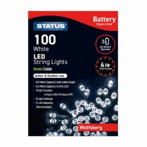 Status LED Christmas Lights Battery 100 White