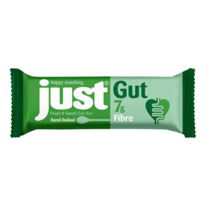 Just Gut Health Fruit & Seed Fibre Oat Bar 75g in display of 12