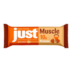 Just Muscle Choc & Peanut Butter Protein Oat Bar 75g in display of 12