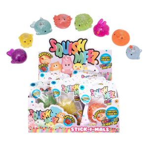 Squish Meez Stick-I-Mals in display of 24
