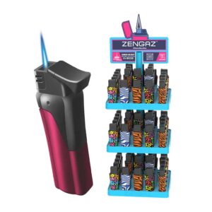 Zengaz Slim Jet ZL-7 Lighters in a display of 72