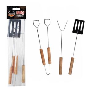 BBQ Tool Set Wooden Handled 3 piece