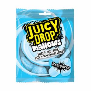 Juicy Drop Mallows Blue Raspberry 100g in a display of 20