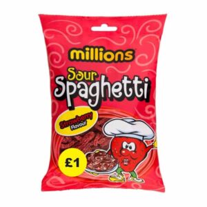 Millions Sour Spaghetti Strawberry 120g &pound;1 PM in a display of 12