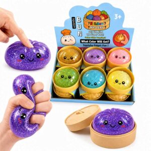 Squishy Bao Bun Glitter 8.5cm in a display of 12