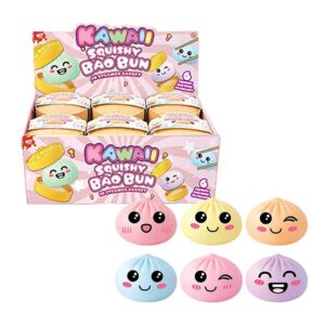 Kawaii Squishy Bao Bun Pastel 5.5cm in a display of 12