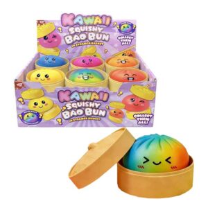 Kawaii Squishy Bao Bun Rainbow 5.5cm in a display of 12