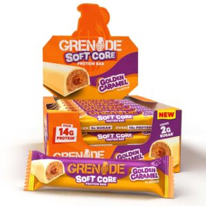 Grenade Soft Core Protein Golden Caramel Bars in Display of 12