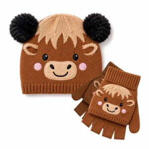 Kids Highland Cow Hat & Glove Set - 0% vat