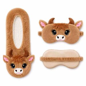 Ladies Highland Cow Face Mask and Slipper Socks Set
