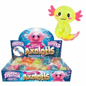Squishy Glittery Axolotl in Display of 12