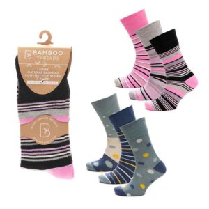 Ladies Bamboo Design Socks 3 Pack 4-8