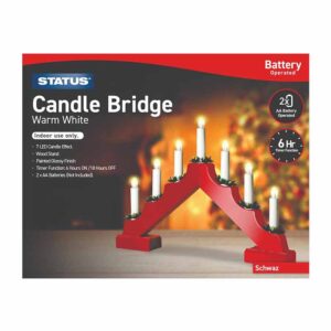 Status Christmas Candle Bridge 7 LED Warm White Battery Operated Red