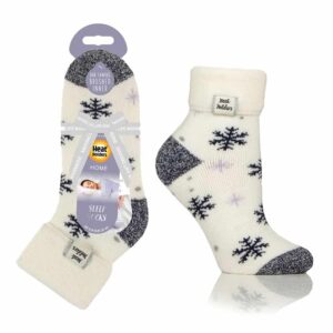 Heat Holders Ladies Lite Orion Sleep Socks with Turnover Top - Snowflake Cream Size 4 to 8
