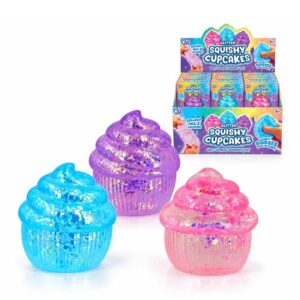 Squishy Glitter Maltose Cupcakes in a display of 12